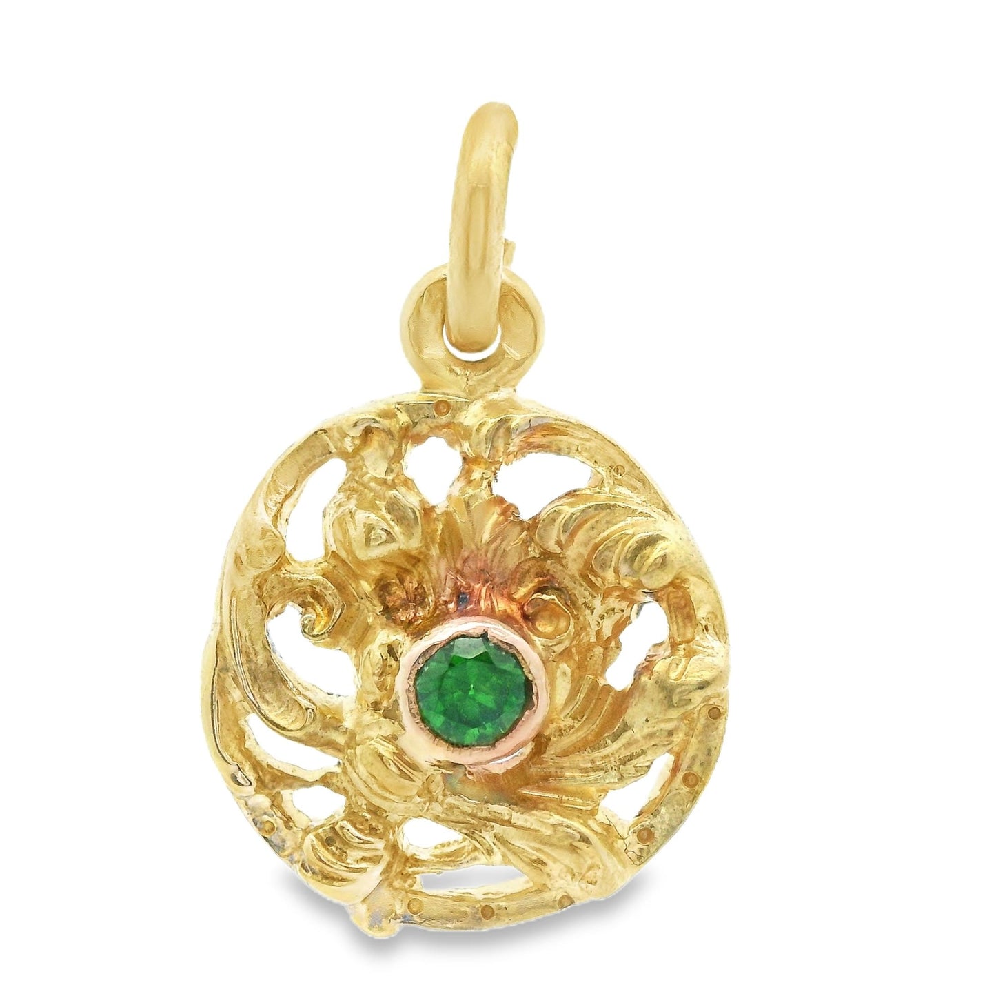 Art Nouveau French 18k Yellow Gold Demantoid Pendant Ca. 1860