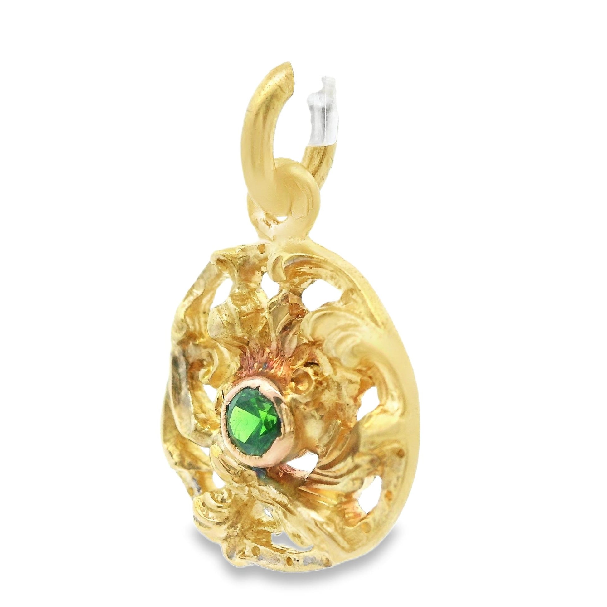 Art Nouveau French 18k Yellow Gold Demantoid Pendant Ca. 1860