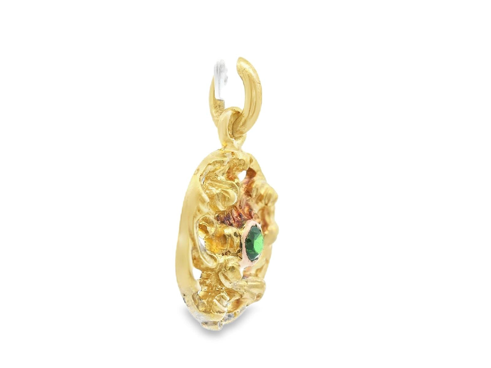 Art Nouveau French 18k Yellow Gold Demantoid Pendant Ca. 1860