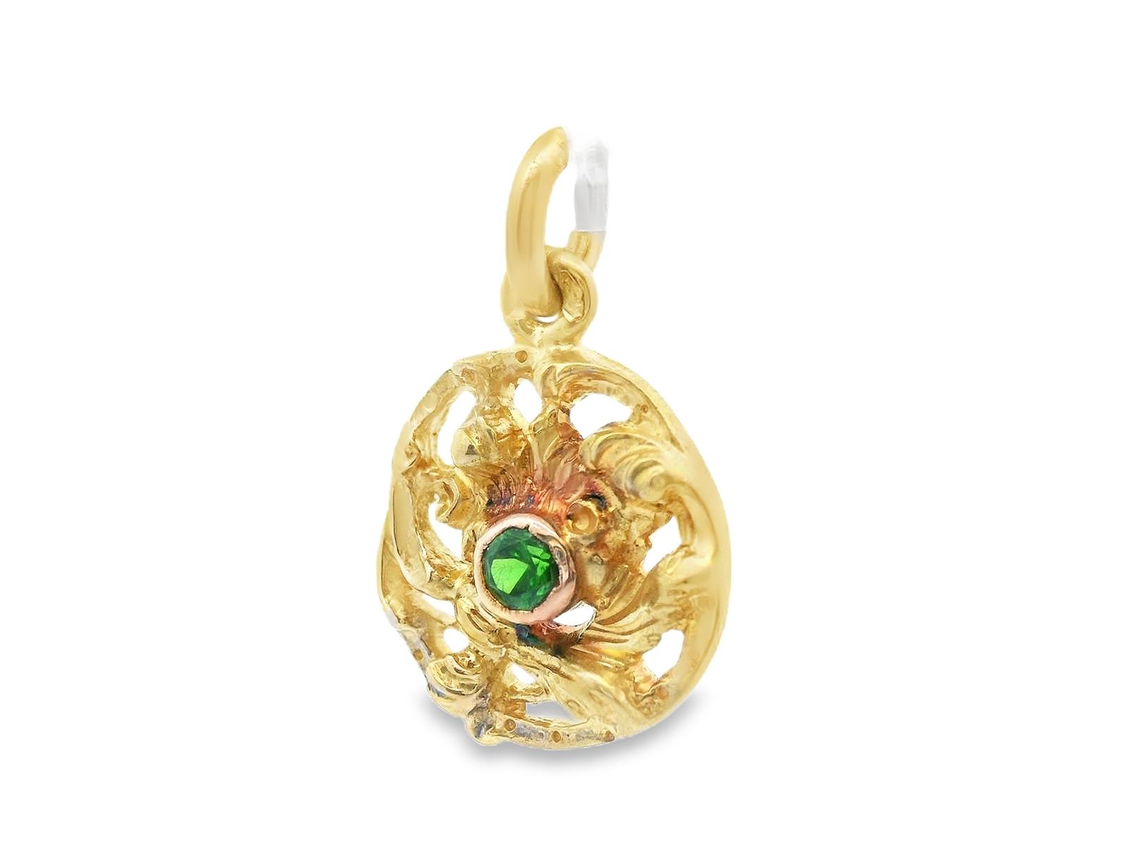 Art Nouveau French 18k Yellow Gold Demantoid Pendant Ca. 1860
