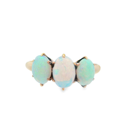 Victorian 20k Yellow Gold 3 Stone Opal Ring Ca 1890