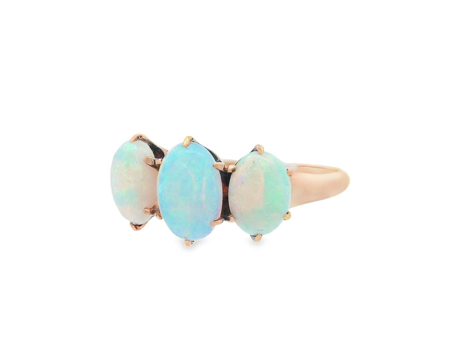 Victorian 20k Yellow Gold 3 Stone Opal Ring Ca 1890