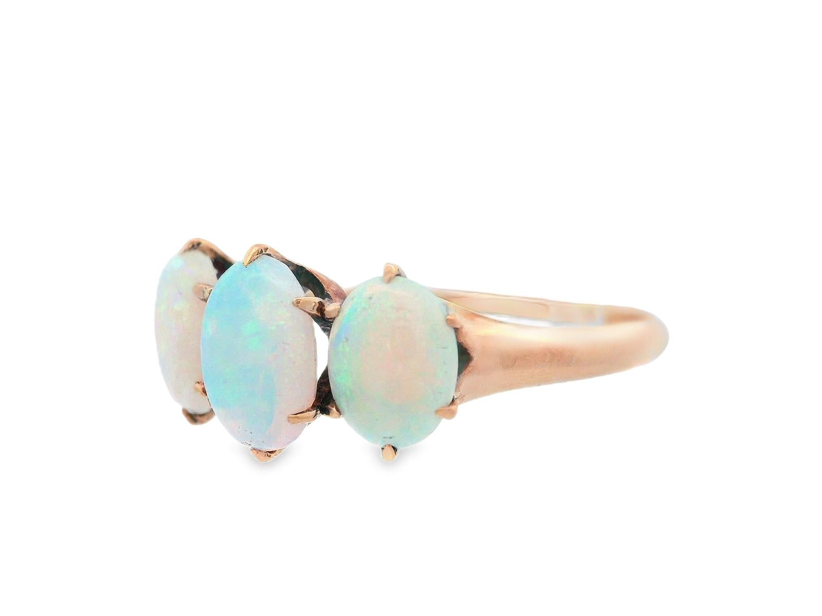 Victorian 20k Yellow Gold 3 Stone Opal Ring Ca 1890