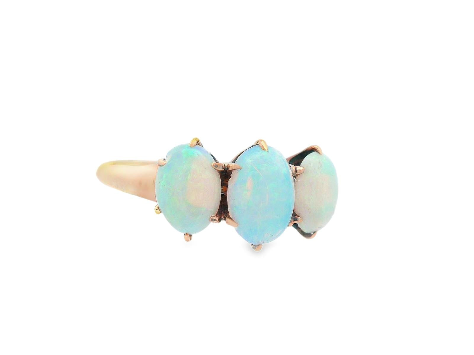 Victorian 20k Yellow Gold 3 Stone Opal Ring Ca 1890