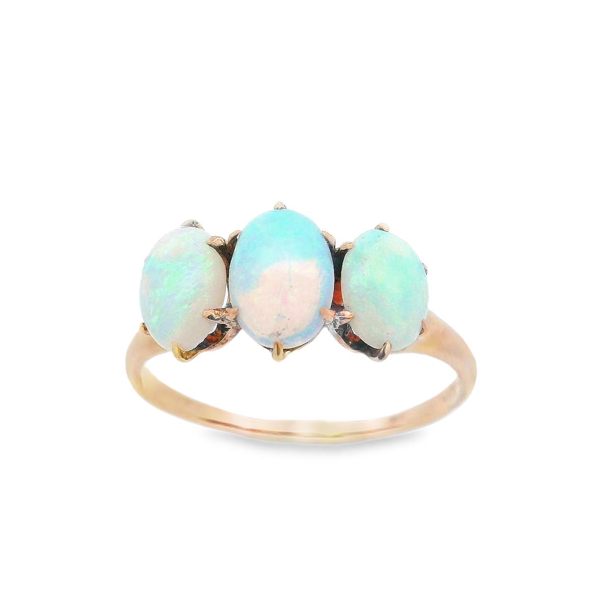 Victorian 20k Yellow Gold 3 Stone Opal Ring Ca 1890