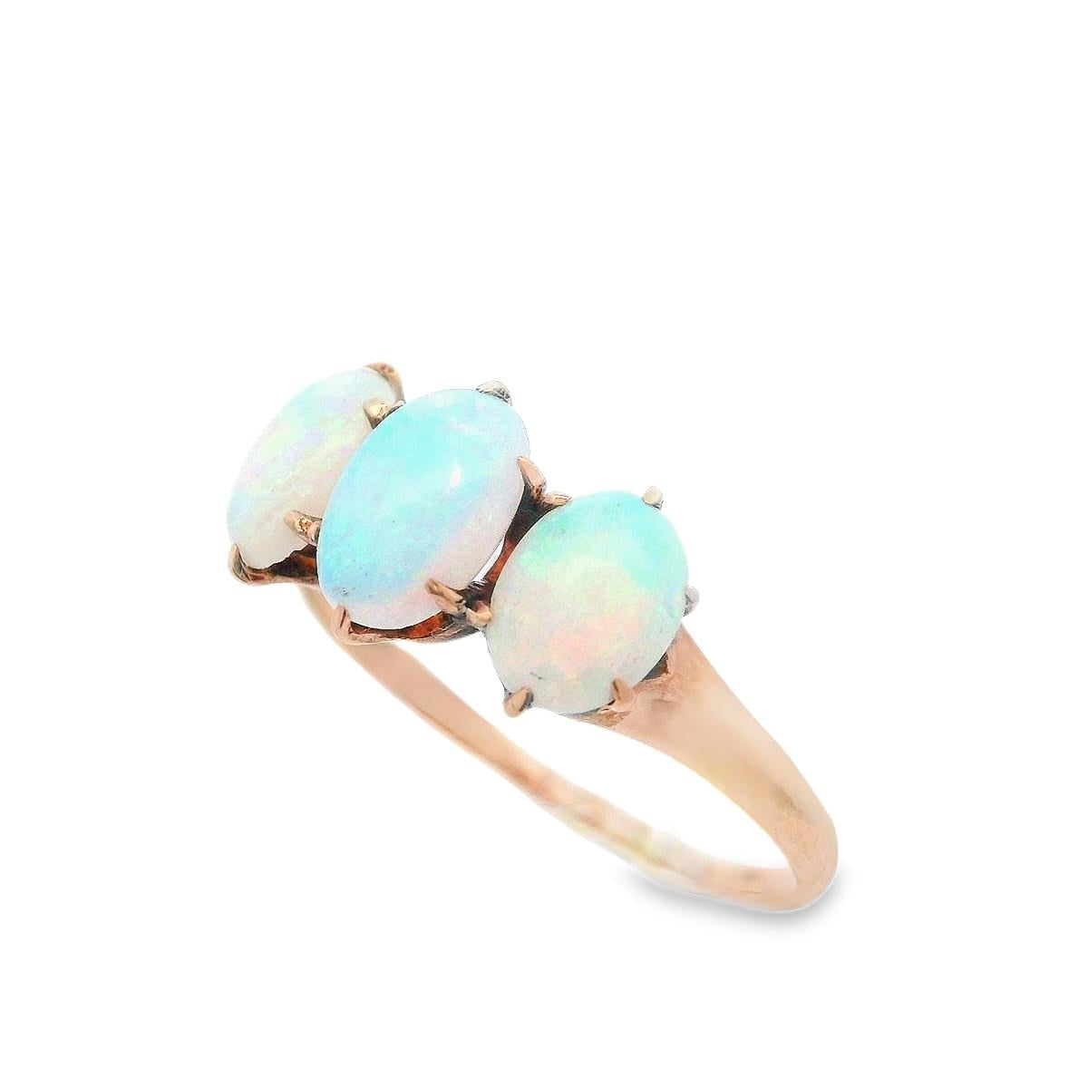 Victorian 20k Yellow Gold 3 Stone Opal Ring Ca 1890