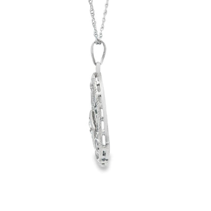 14k White Gold Filigree Diamond Pendant + Chain