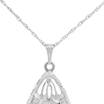14k White Gold Filigree Diamond Pendant + Chain