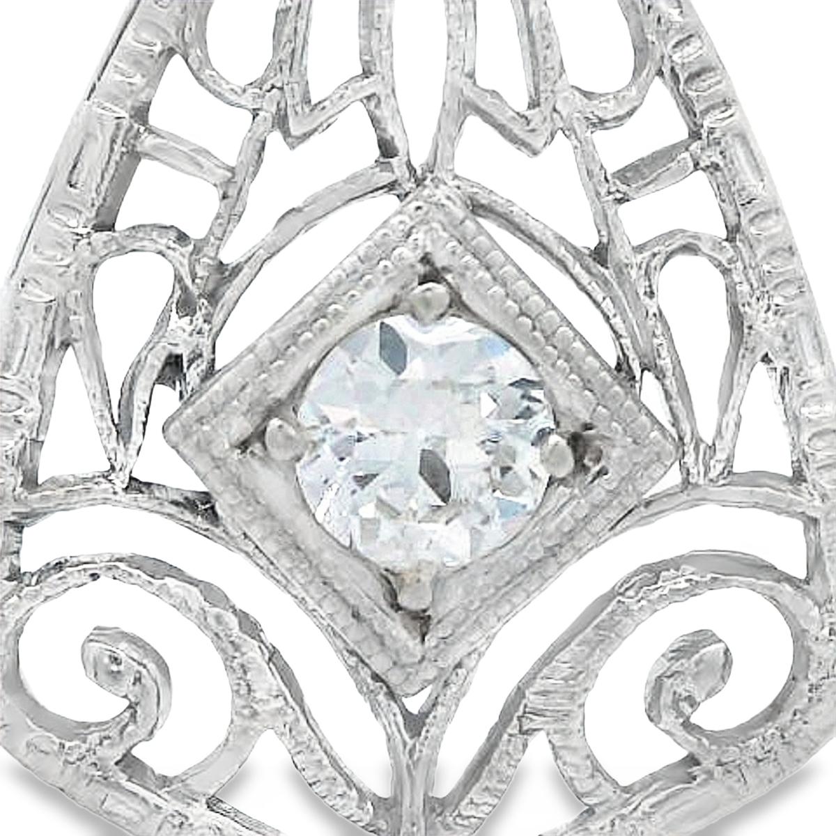 14k White Gold Filigree Diamond Pendant + Chain