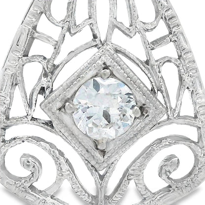 14k White Gold Filigree Diamond Pendant + Chain