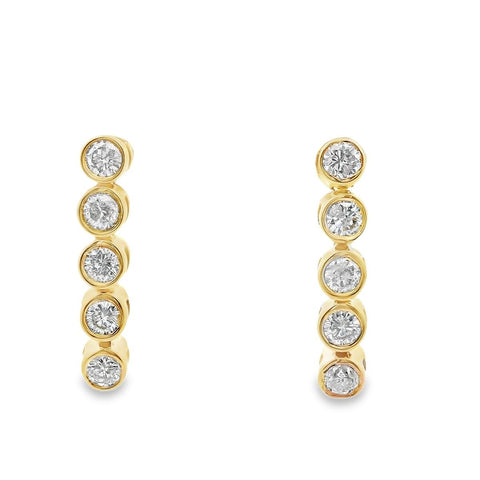 14k Yellow Gold Straight Row Diamond Drop Earrings