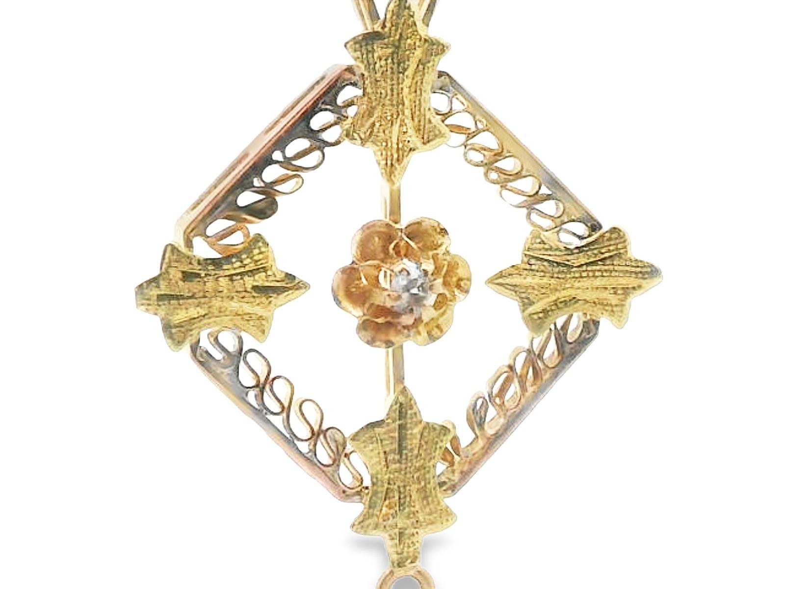 1890 Victorian Pearl & Diamond Two Tone 14k Floral Motif Pendant