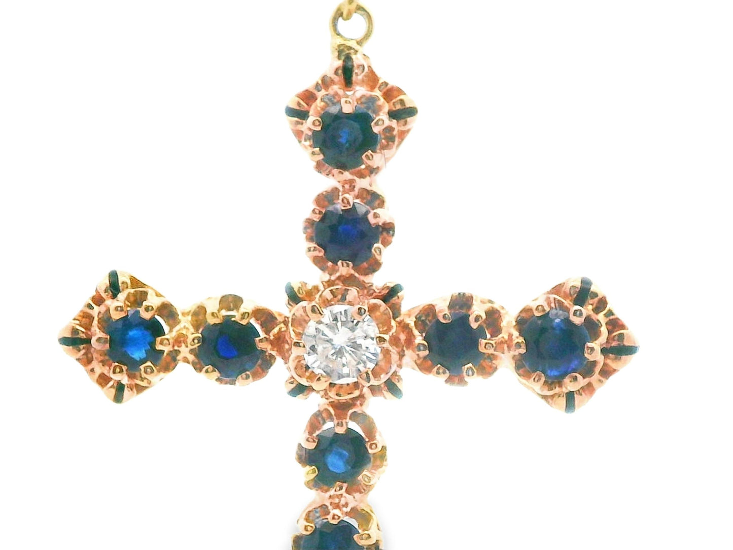 14k Yellow Gold Sapphire & Diamond Cross Pendant
