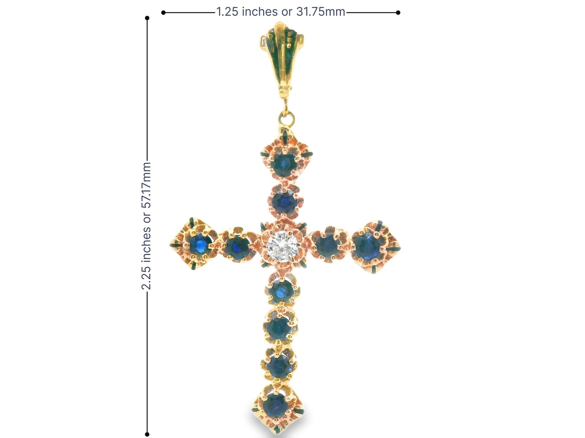 14k Yellow Gold Sapphire & Diamond Cross Pendant