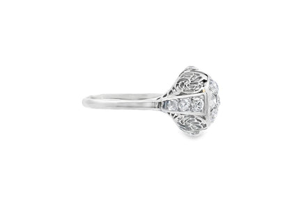 18k White Gold Old European Cut Cluster Diamond Engagement Ring