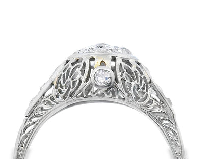 18k White Gold Old European Cut Cluster Diamond Engagement Ring