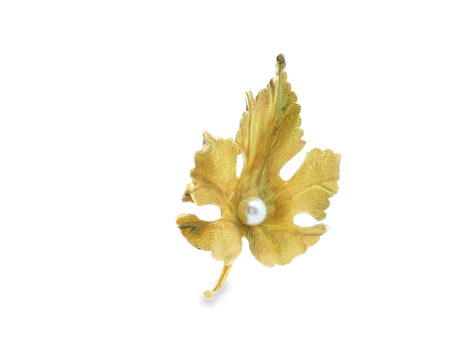 Tiffany & Co. 14k Yellow Gold Hedges Pearl Brooch