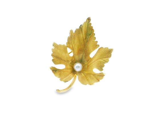 Tiffany & Co. 14k Yellow Gold Hedges Pearl Brooch