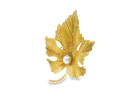 Tiffany & Co. 14k Yellow Gold Hedges Pearl Brooch