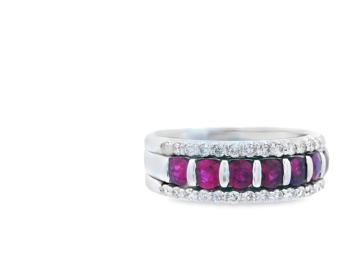14k White Gold Ruby & Diamond Stacking Band