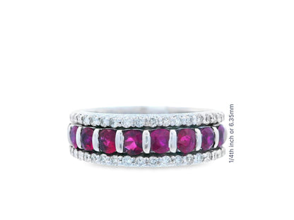 14k White Gold Ruby & Diamond Stacking Band