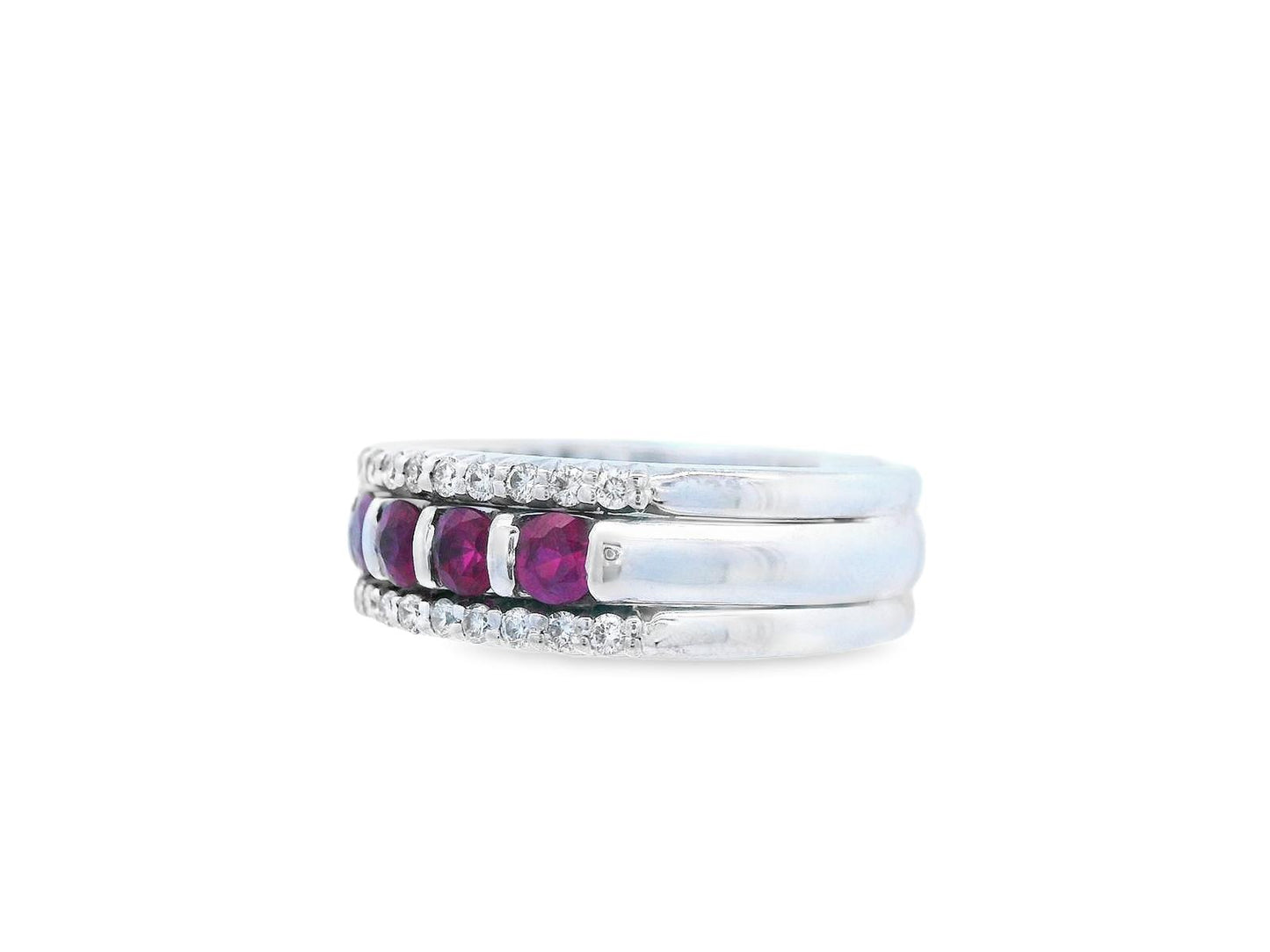 14k White Gold Ruby & Diamond Stacking Band