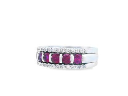 14k White Gold Ruby & Diamond Stacking Band