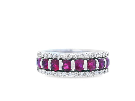 14k White Gold Ruby & Diamond Stacking Band