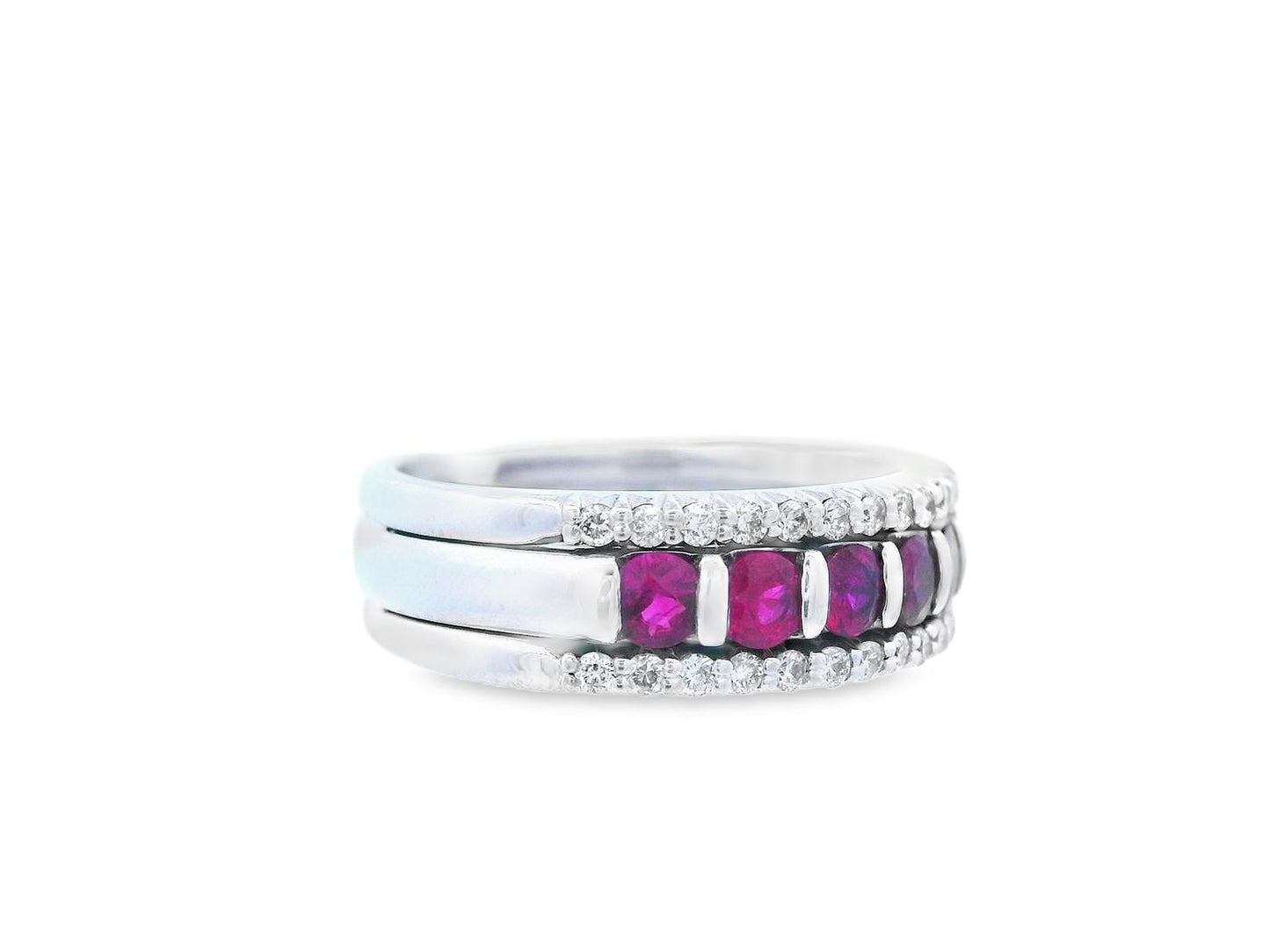 14k White Gold Ruby & Diamond Stacking Band