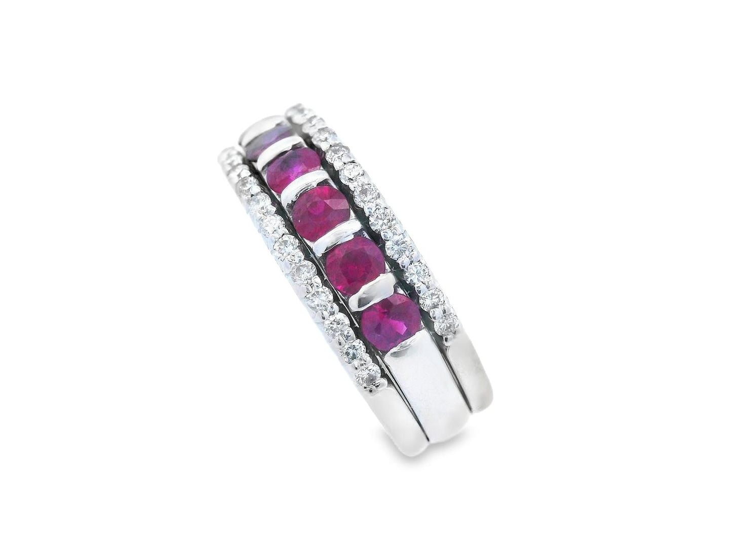 14k White Gold Ruby & Diamond Stacking Band