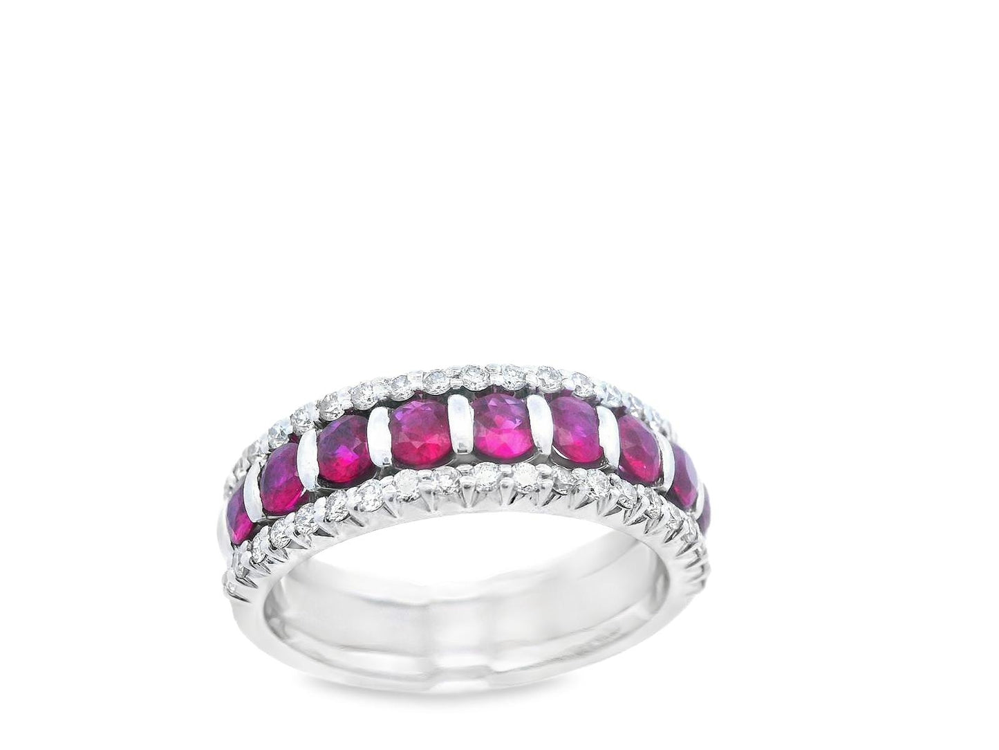 14k White Gold Ruby & Diamond Stacking Band