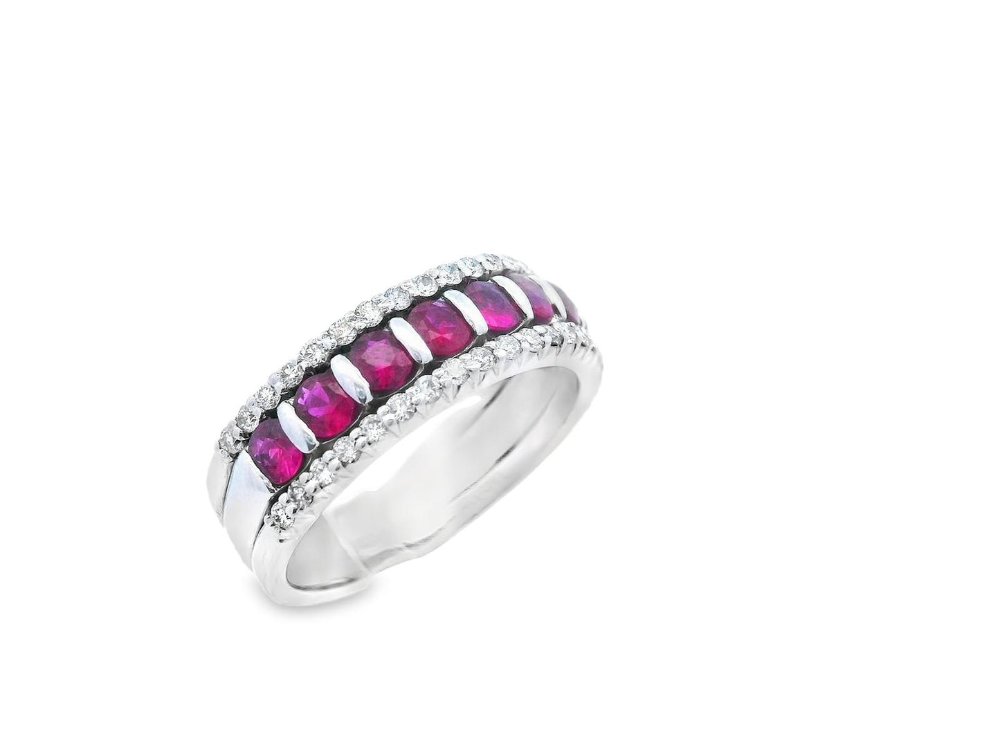 14k White Gold Ruby & Diamond Stacking Band