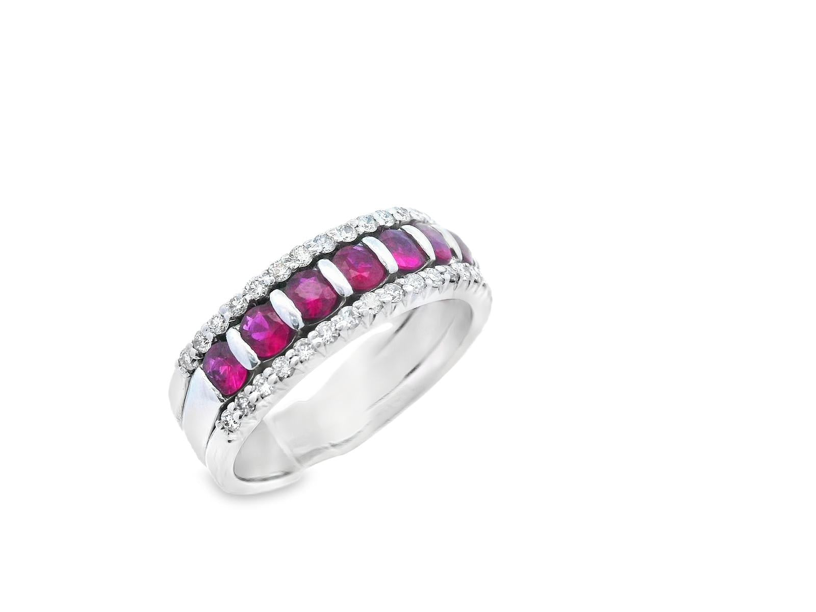 14k White Gold Ruby & Diamond Stacking Band