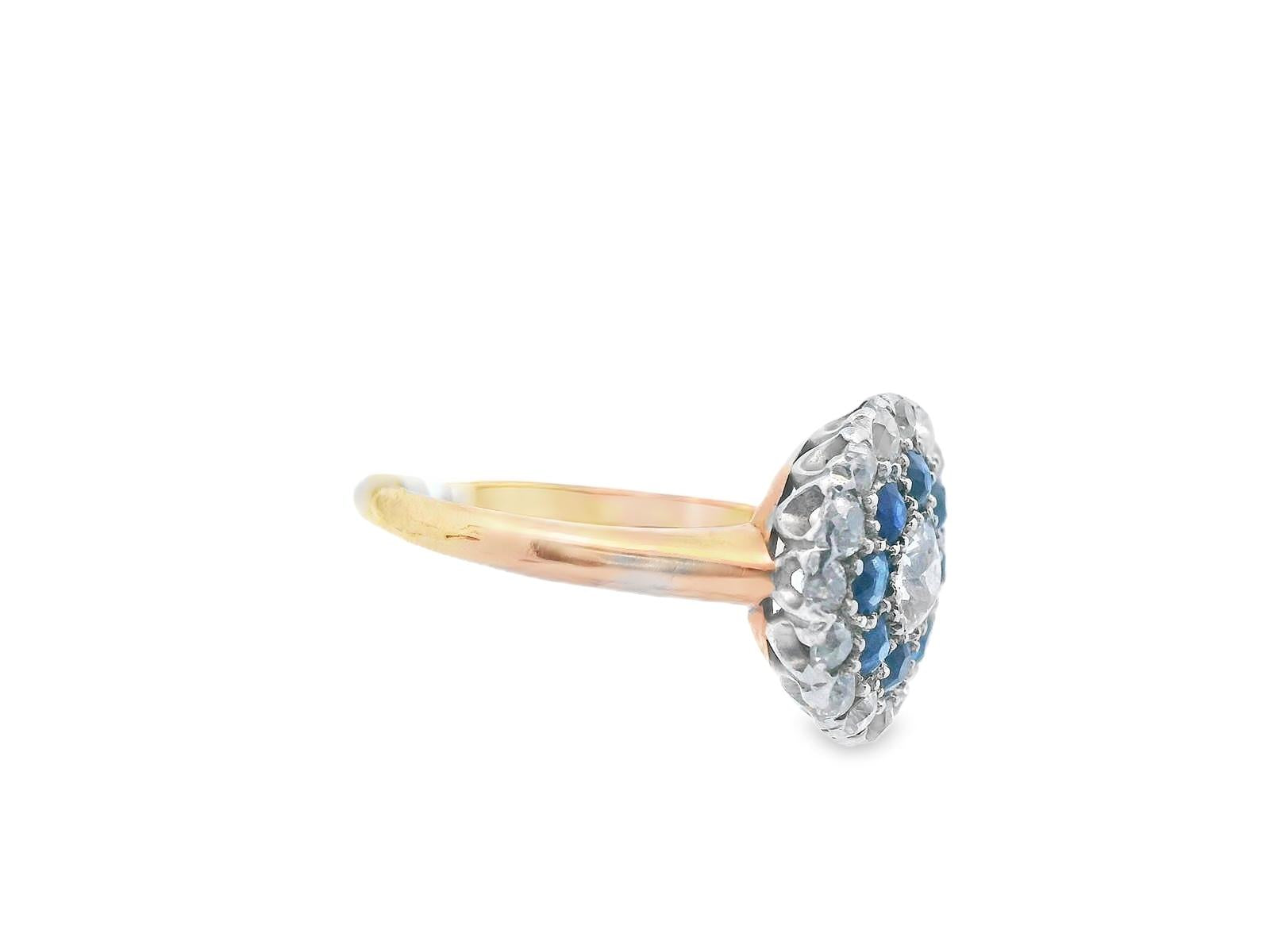 Platinum & 18k YG Antique Sapphire & Diamond Double Halo Ring