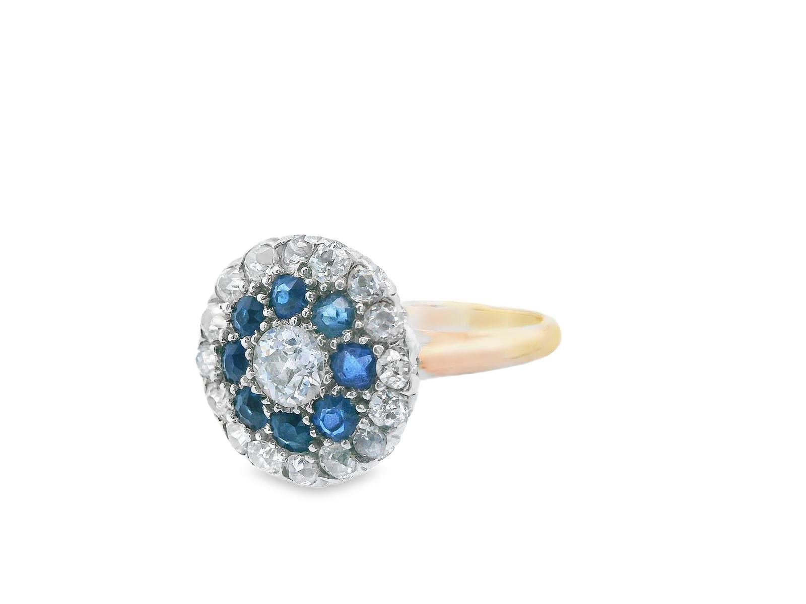 Platinum & 18k YG Antique Sapphire & Diamond Double Halo Ring