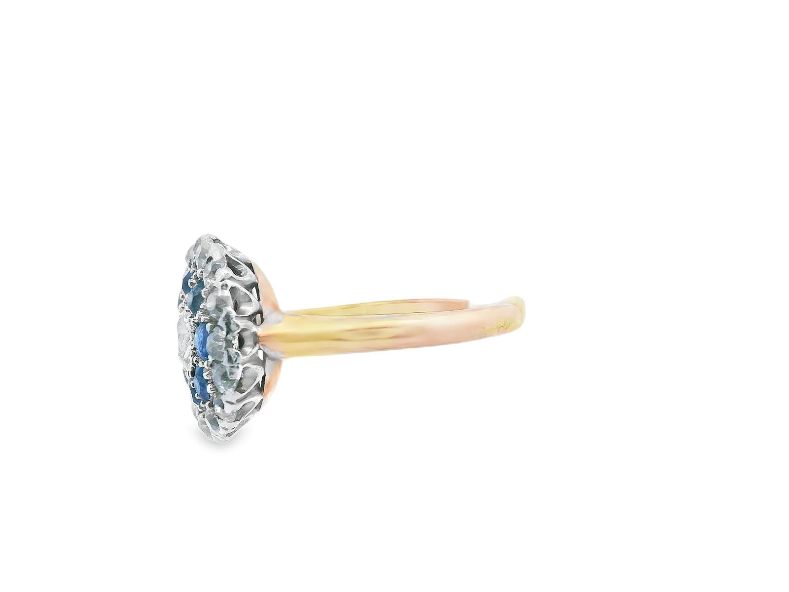 Platinum & 18k YG Antique Sapphire & Diamond Double Halo Ring
