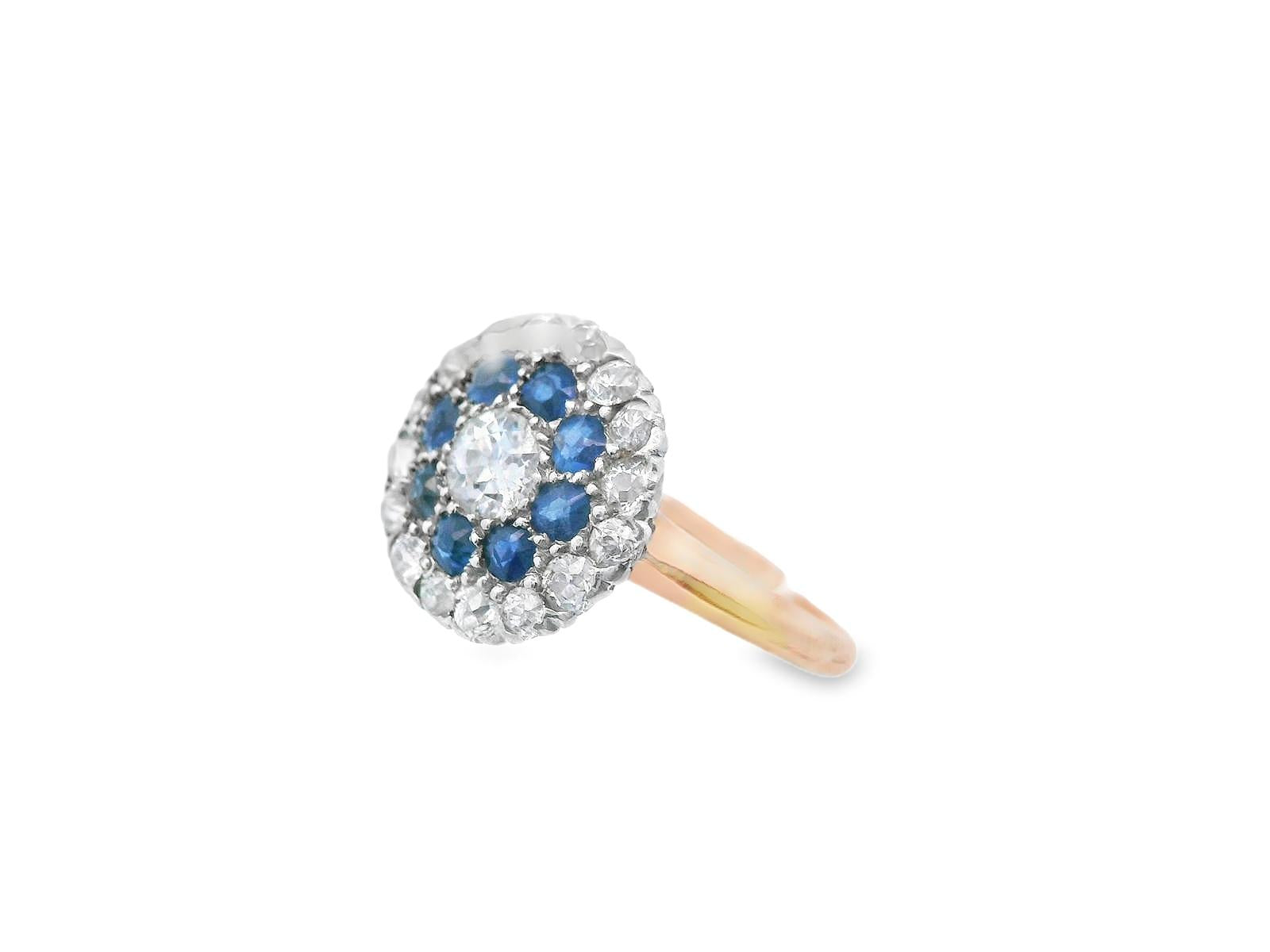 Platinum & 18k YG Antique Sapphire & Diamond Double Halo Ring