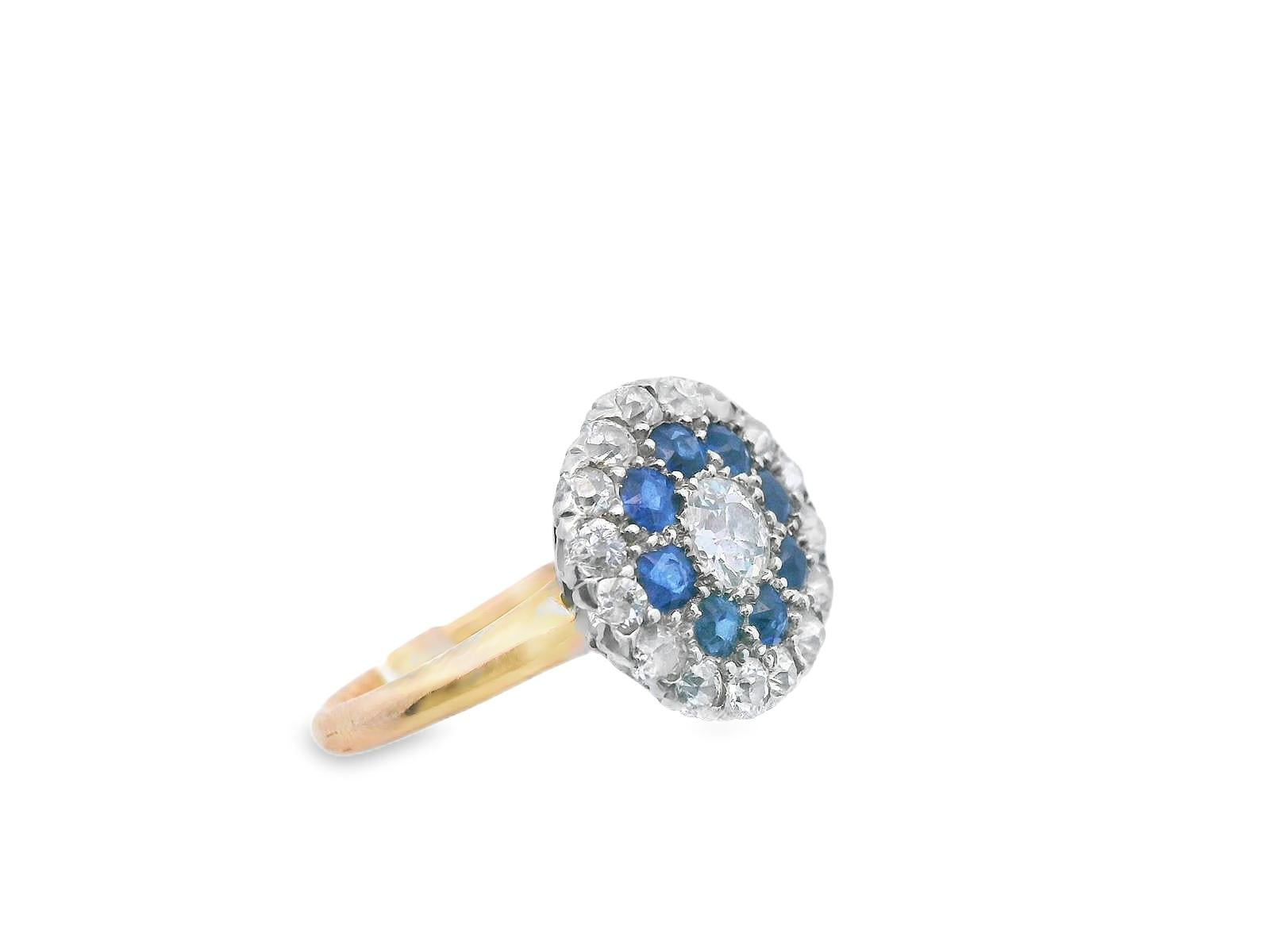 Platinum & 18k YG Antique Sapphire & Diamond Double Halo Ring