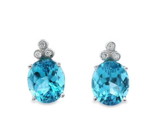 Contemporary 14K White Gold Blue Topaz & Diamond Earrings