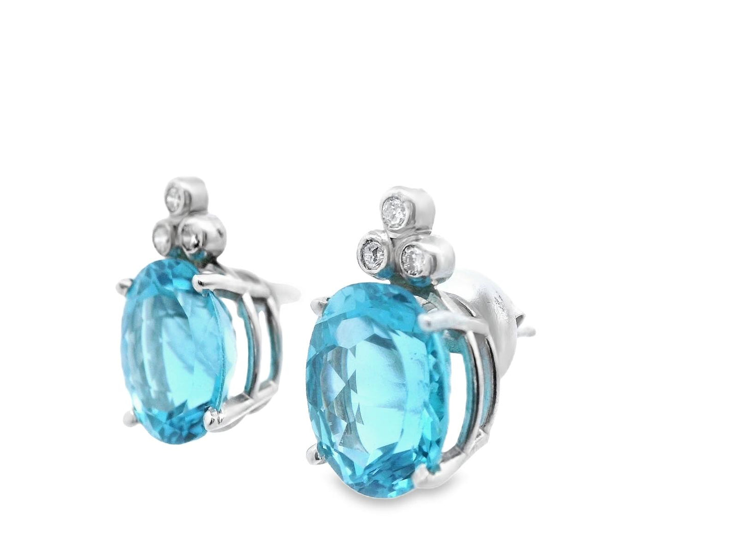 Contemporary 14K White Gold Blue Topaz & Diamond Earrings