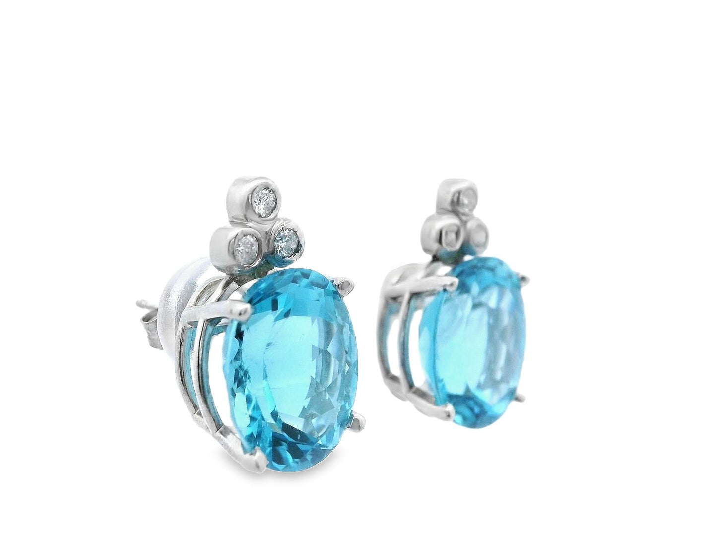 Contemporary 14K White Gold Blue Topaz & Diamond Earrings