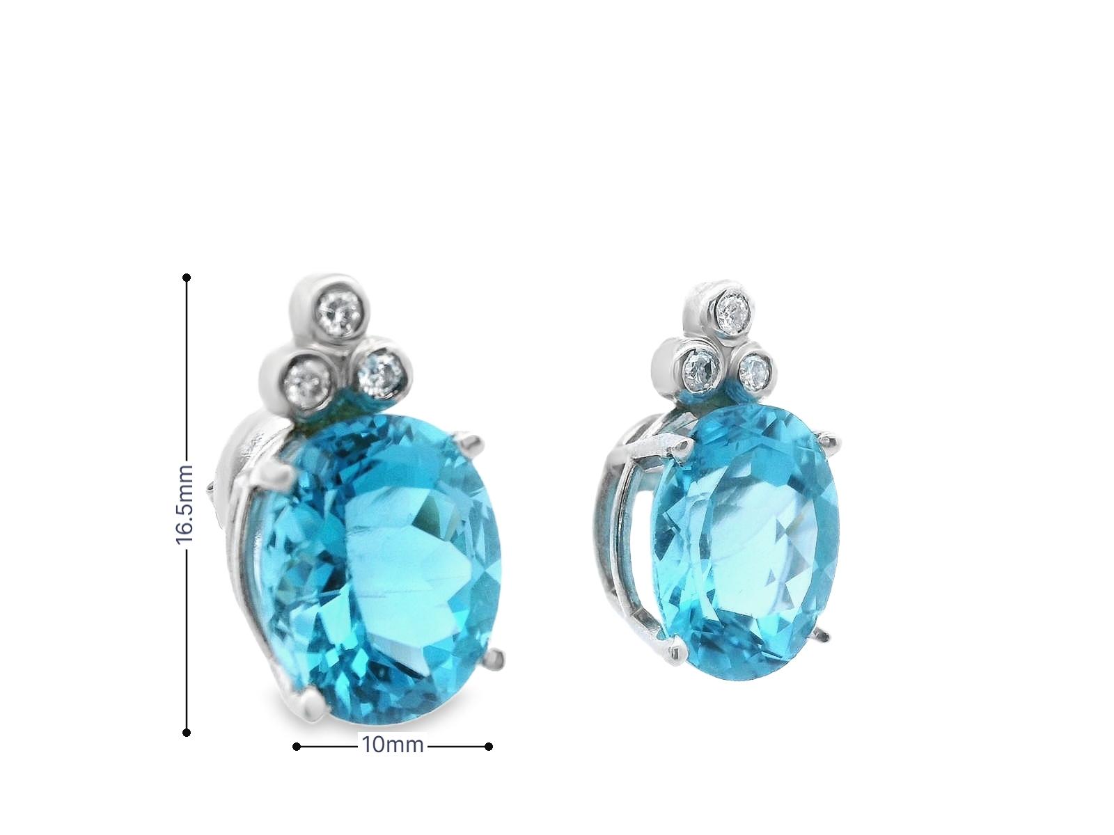 Contemporary 14K White Gold Blue Topaz & Diamond Earrings