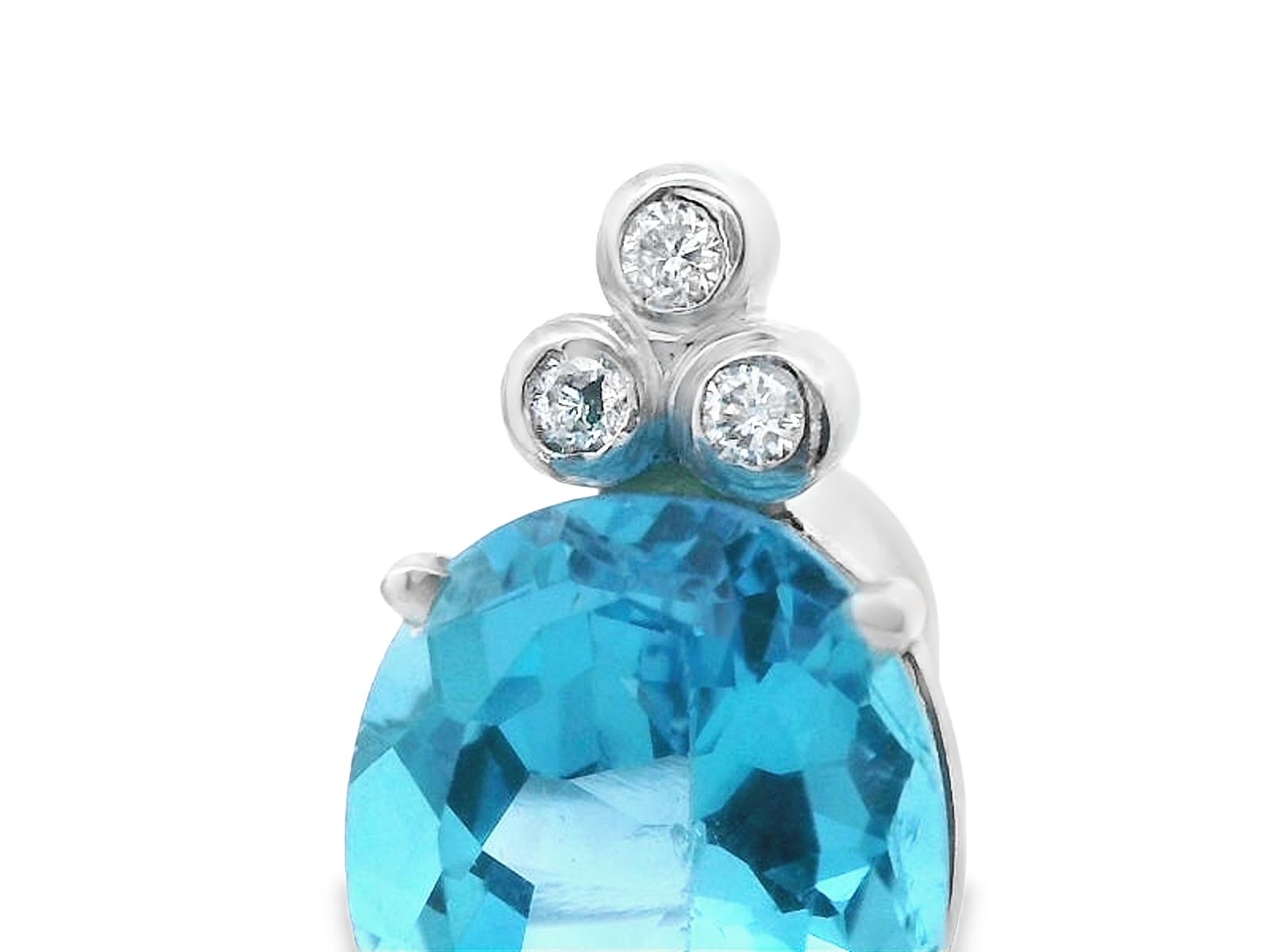 Contemporary 14K White Gold Blue Topaz & Diamond Earrings