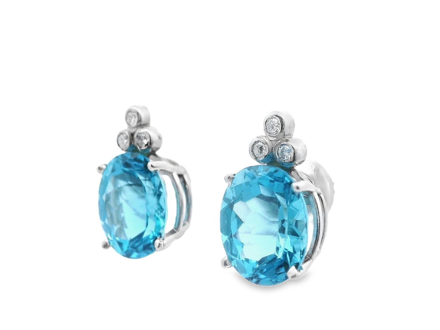 Contemporary 14K White Gold Blue Topaz & Diamond Earrings