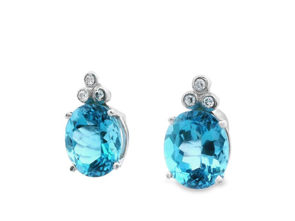 Contemporary 14K White Gold Blue Topaz & Diamond Earrings