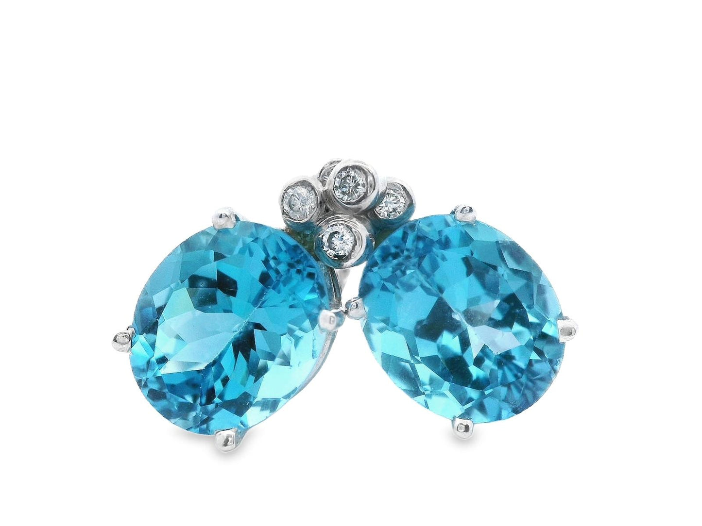 Contemporary 14K White Gold Blue Topaz & Diamond Earrings