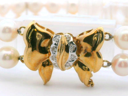 14k Yellow Gold Cultured Double Strand Pearl Bracelet w/ Diamond Clasp