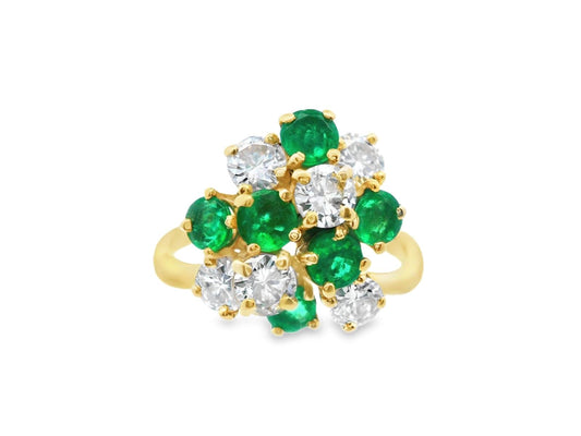 18k Yellow Gold Emerald & Diamond Cluster Ring