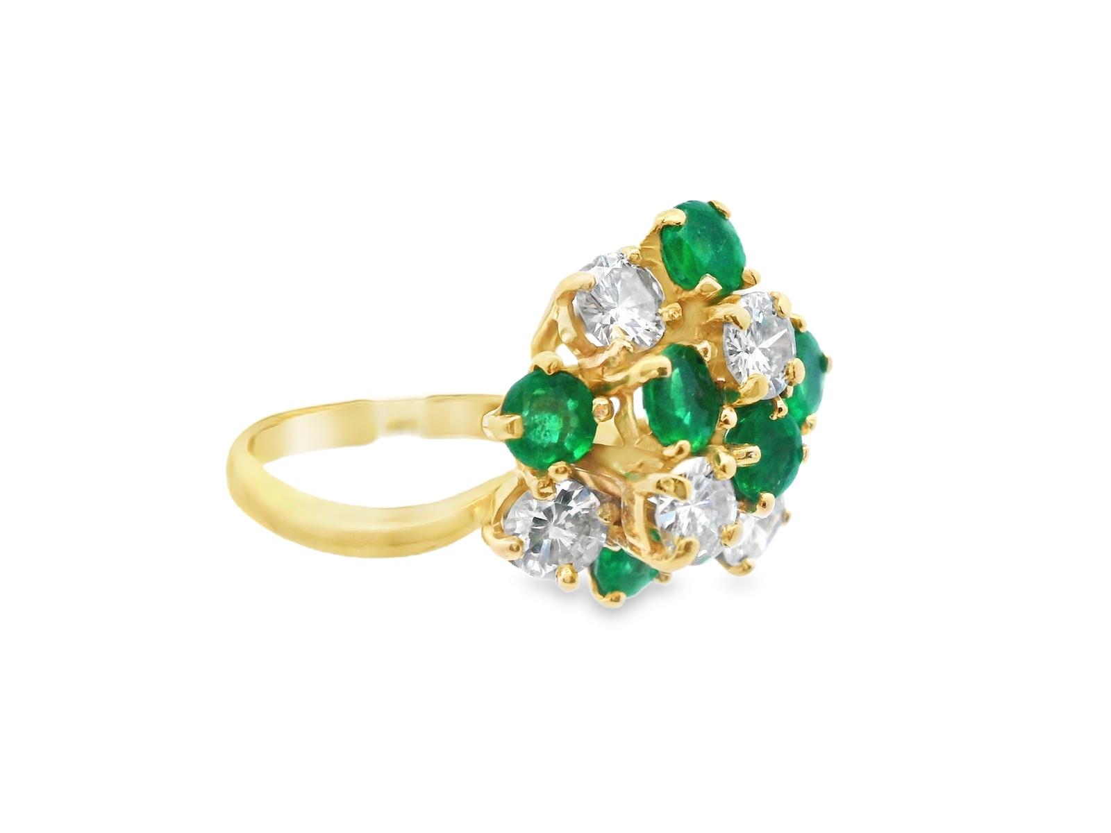 18k Yellow Gold Emerald & Diamond Cluster Ring