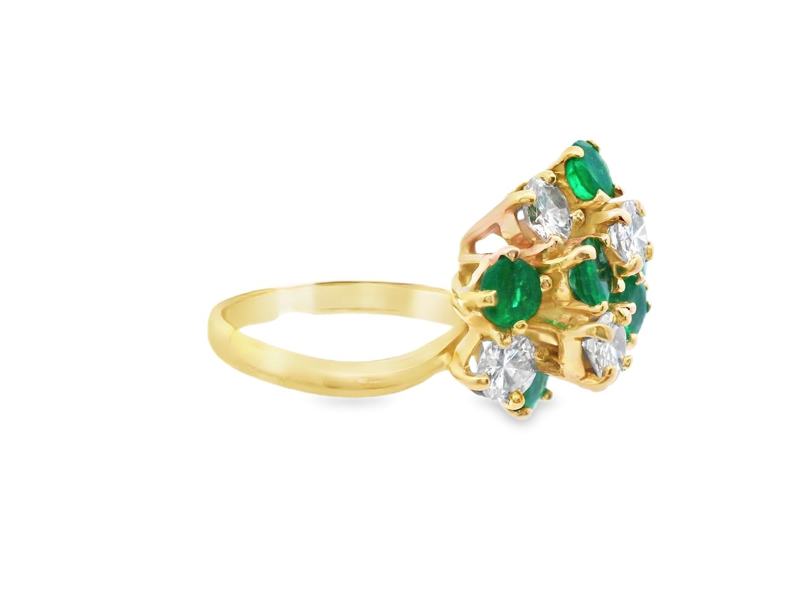 18k Yellow Gold Emerald & Diamond Cluster Ring